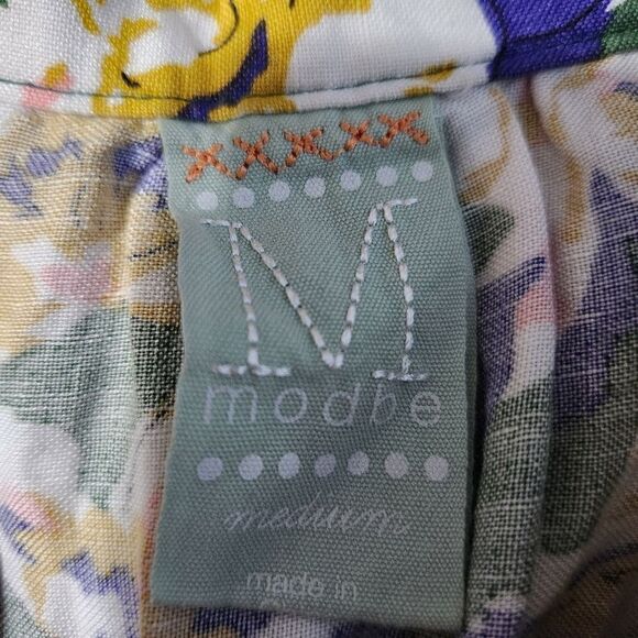 Modbe Skirt Medium Floral Mini Skater Green White Purple Short Linen Blend - Picture 11 of 11